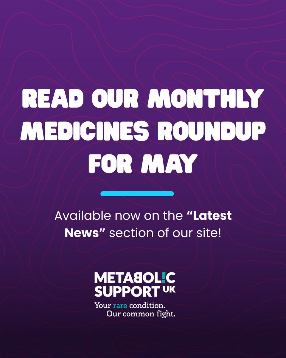 💊 Your May Medicines Roundup is here!

A quiet month overall, but there’s a positive update for Batten disease type 2. Updates for arginase-1 &amp; molybdenum co-factor deficiency type A expected next month.

👉 Full update: buff.ly/YLNFrrL