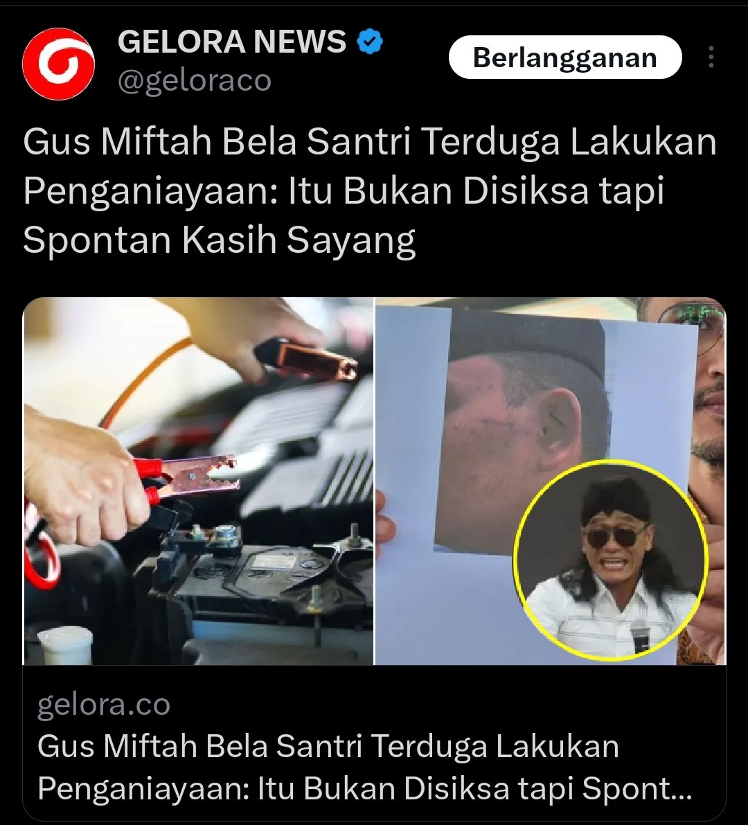 Kasih Sayang Kok Sampai Di Setrum?😭

Kasih Sayang Ndasmu Peyang😡

Gus Miftah Bela Santri Terduga Lakukan Penganiayaan: Itu Bukan Disiksa tapi Spontan Kasih Sayang

"Nah, (setelah pengakuan) aksi spontanitas itu muncul. Spontanitas loh ya. Muncul dalam rangka untuk menunjukkan