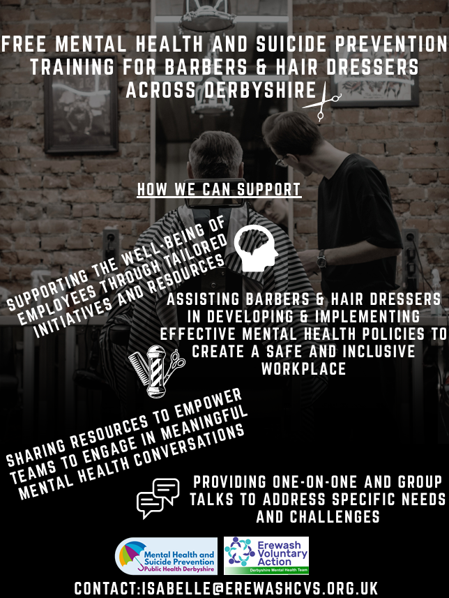 Free Mental Health and Suicide Prevention Training for Barbers &amp; Hairdressers across Derbyshire
#mentalhealth #Derbyshire