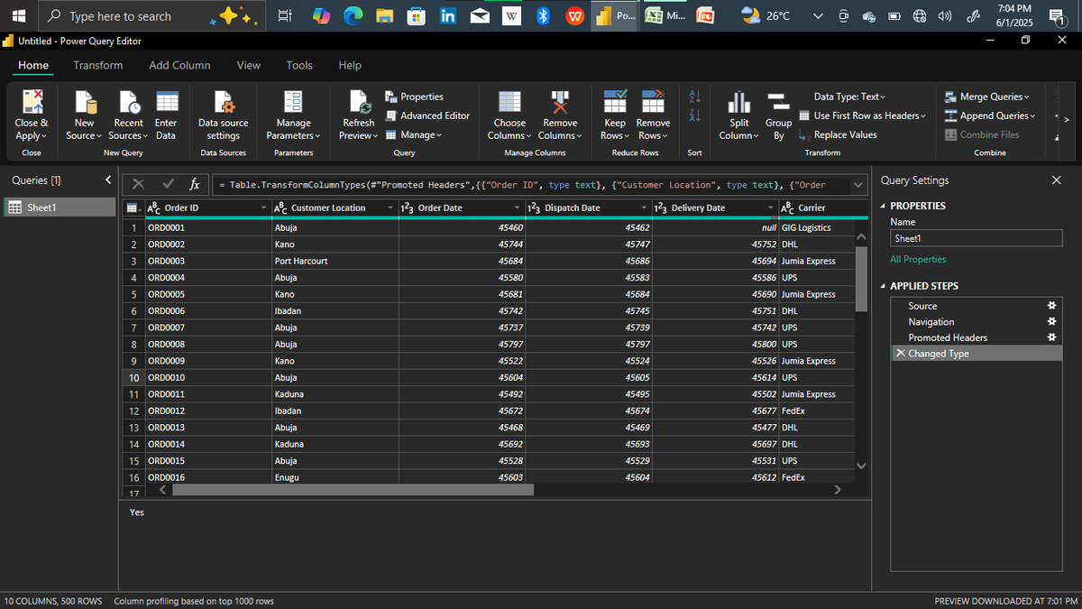 _VictorUgwu's tweet photo. Most supply chain teams are flying blind.
No visibility. Missed deliveries. Gut-feel decisions.

I’m building a Power BI project to fix that—here’s what I’ve done so far: 🧵

1. Started with raw delivery &amp; shipment data.

#PowerBI #SupplyChain #LogisticsAnalytics #Excel #Dataviz https://t.co/g7JRMvz3oQ
