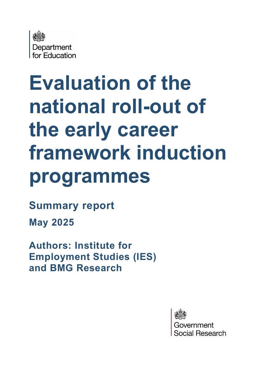 🚨Really interesting evaluation of the national roll-out of the early career framework. Highly recommend reading it (or at least the summary) if you have any ECTs: ⬇️
assets.publishing.service.gov.uk/media/682f2072… 

#ECTs #ECT #Induction #schoolleaders #edutwitter