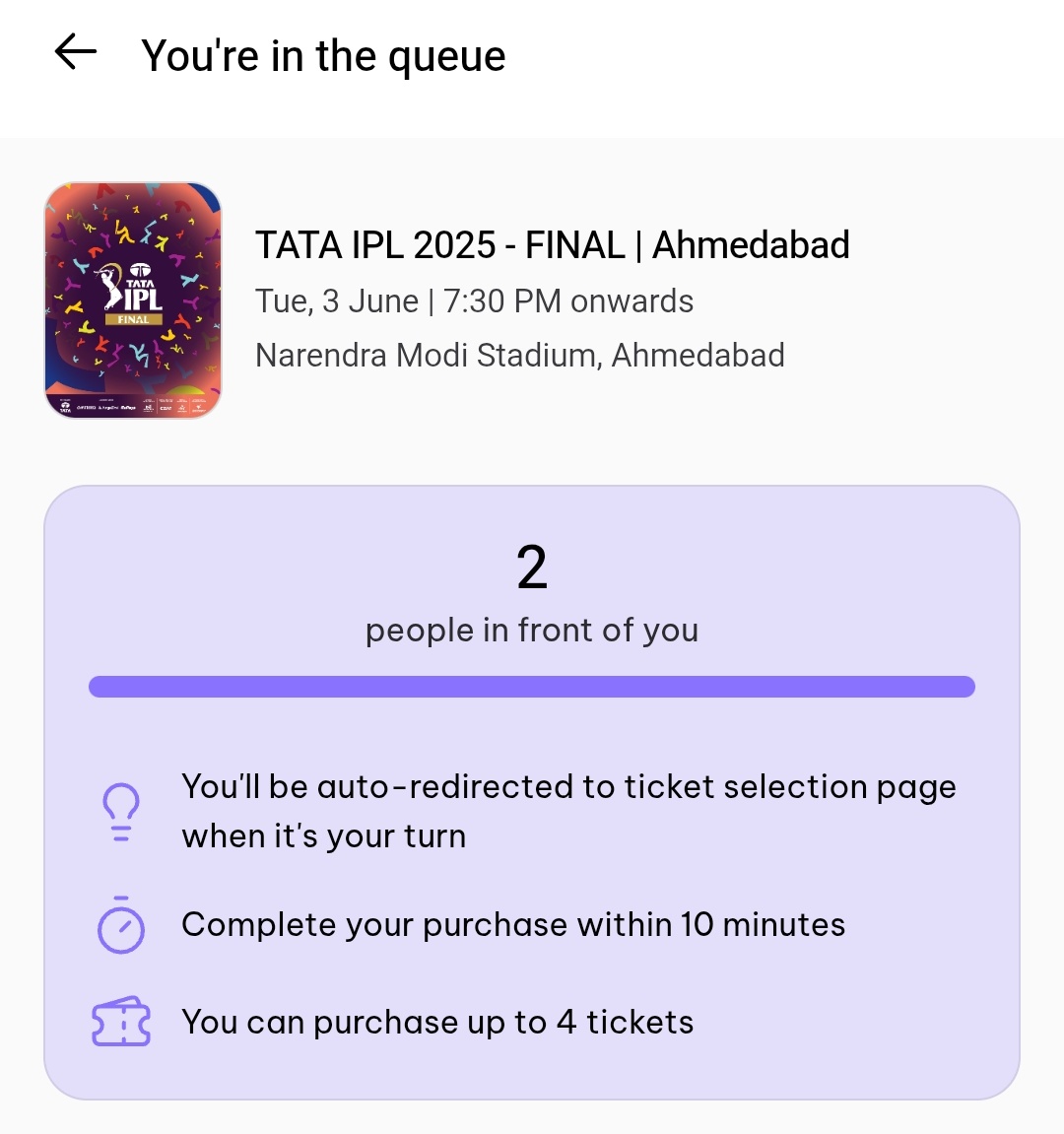 I have been trying from so long to book the ticket for the final of IPL where i was kept in the queue at same number after waiting from more than hour i have been frustrated by this and no response from the customer care and worst experience. 
<a href="/lifeindistrict/">Aastha</a> <a href="/zomato/">zomato</a> <a href="/IPL/">IndianPremierLeague</a>