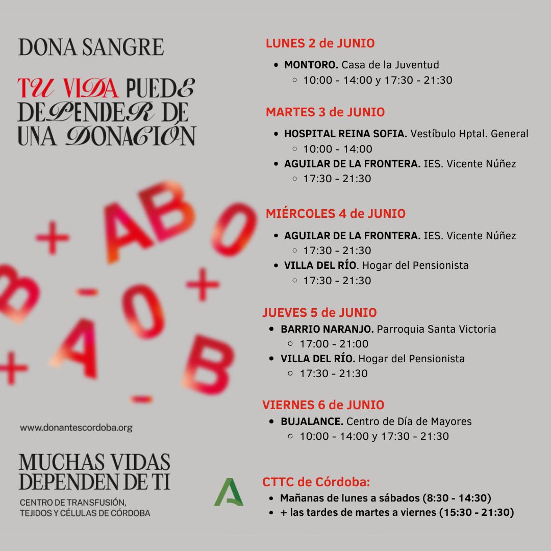 donantescordoba's tweet photo. 🩸 ¡Semana del Donante!

Donar sangre puede salvar hasta 3 vidas. Esta semana más que nunca, tu gesto cuenta.❤️💉

📍Consulta nuestros puntos de colecta de la semana

🔔 Estate atento a nuestras redes: ¡traemos mucho que contar!.

#SemanaDelDonante #DonaSangre #CTTCcordoba https://t.co/7ljtSNA9KO