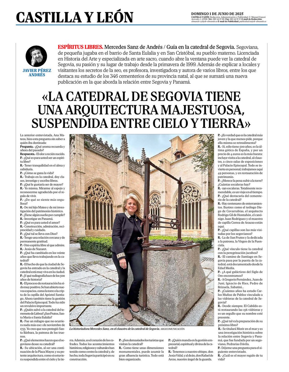 Javier Pérez Andrés (@javierperezargi) on Twitter photo “Su ubicación, al ser una continuación de la Plaza Mayor, y su potente arquitectura, como si estuviera suspendida entre el cielo y la tierra. Además, es el corazón de los cofrades.”
🗞️🗞️ Mi entrevista a <a href="/msdeandres5/">Mercedes Sanz de And</a> en <a href="/DiarioCyLMundo/">Diario de Castilla y León</a> “Su ubicación, al ser una continuación de la Plaza Mayor, y su potente arquitectura, como si estuviera suspendida entre el cielo y la tierra. Además, es el corazón de los cofrades.”
🗞️🗞️ Mi entrevista a <a href="/msdeandres5/">Mercedes Sanz de And</a> en <a href="/DiarioCyLMundo/">Diario de Castilla y León</a>