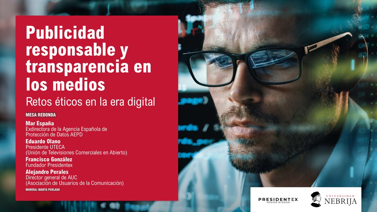 Una mesa redonda a la que no puedes faltar: Publicidad responsable y transparencia en los medios.
Campus de San Francisco de Sales, Facultad de Comunicación y Artes (Universidad Nebrija).
Mañana, martes 3 de junio, a las 10h: presidentex.com/wp-content/upl…
#Publicidad #Marketing #Medios