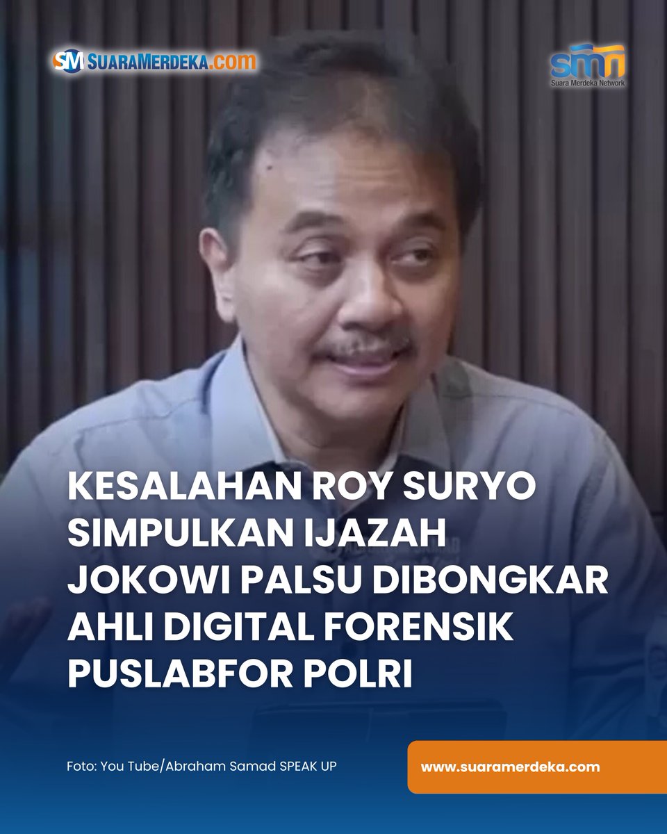 suaramerdeka's tweet photo. Kasubbagbinfung Puslabfor Bareskrim Polri Kombes Pol Muhammad Nuh Al Azhar membongkar kesalahan penelitian Roy Suryo.
https://t.co/S9a9AVUJk8
#suaramerdeka #suaramerdekacom #suaramerdekanetwork #roysuryo #ijazah #ijazahpalsu #jokowi #puslabfor https://t.co/kDpCEsNIbC