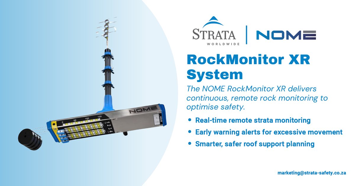The NOME RockMonitor XR System – Available through <a href="/StrataWorldwide/">Strata Worldwide</a> 

Monitoring the integrity of rock structures in underground mining helps ensure the highest level of worker safety and provides real-time data to optimise roof support planning.

strataworldwide.com/web/productshe…

<a href="/ad/">a</a>