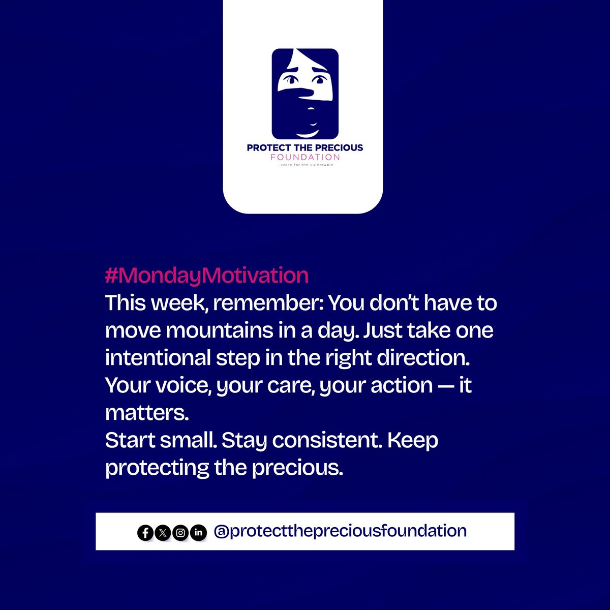 ProtectPre28923's tweet photo. One small step is still progress.
Your voice, your care, your action — it matters.
Start small. Stay consistent.
Let’s keep protecting the precious. 💖
#MondayMotivation #PTPF #ProtectThePrecious #NewWeekVibes https://t.co/8Oy2UsEjq4