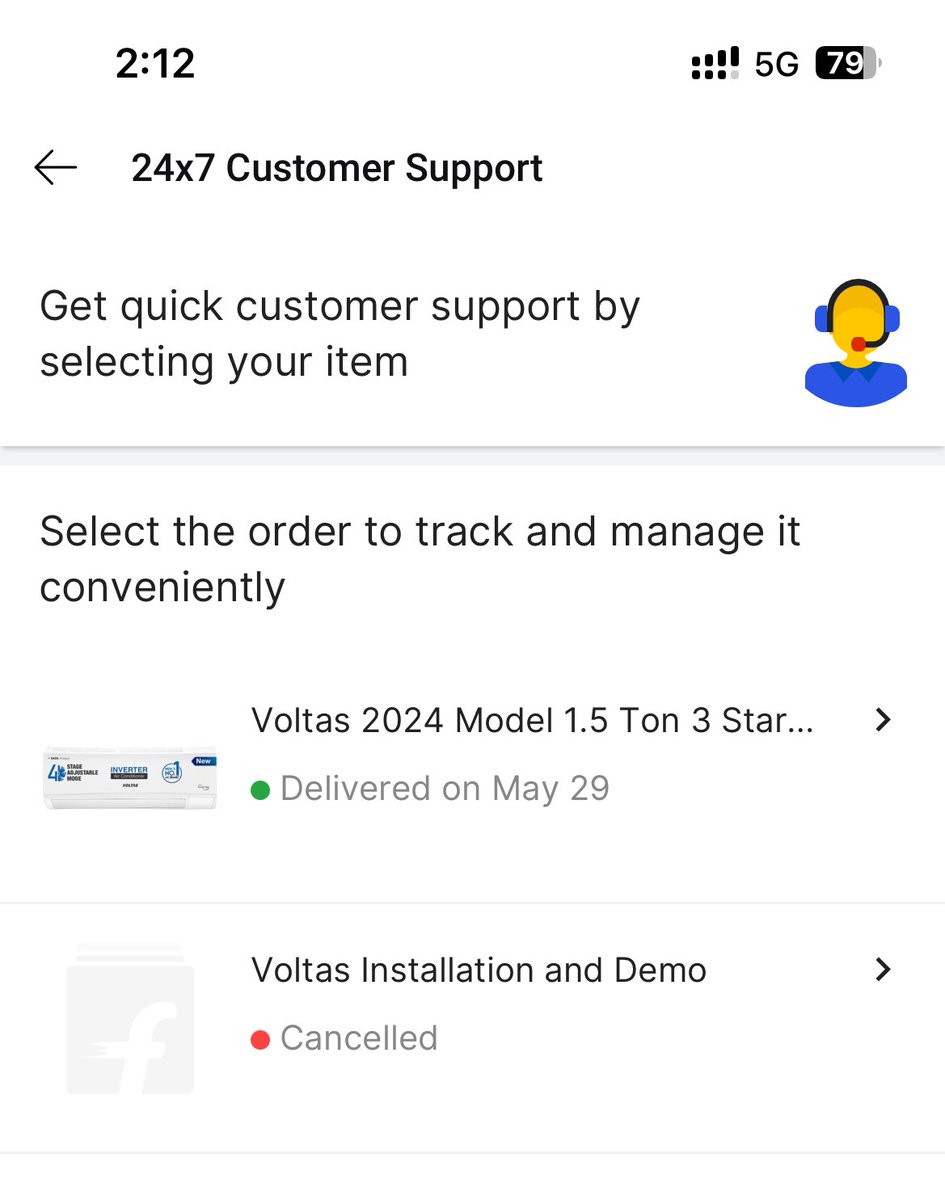 aacharyagopalm1's tweet photo. Dear @flipkartsupport , I bought AC and installation was to be done by seller. After delivery it’s showing cancel . Kindly update https://t.co/SbLbC0bZES