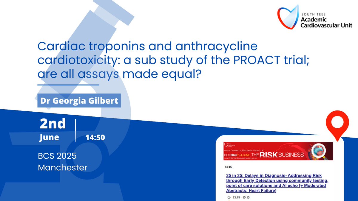 Academic Cardiovascular Unit (@acusouthtees) on Twitter photo Attending <a href="/BritishCardioSo/">British Cardiovascular Society</a> #BCS2025 today? Be sure to catch ACU fellow Dr Georgia Gilbert's presentation at 14:50. Attending <a href="/BritishCardioSo/">British Cardiovascular Society</a> #BCS2025 today? Be sure to catch ACU fellow Dr Georgia Gilbert's presentation at 14:50.
