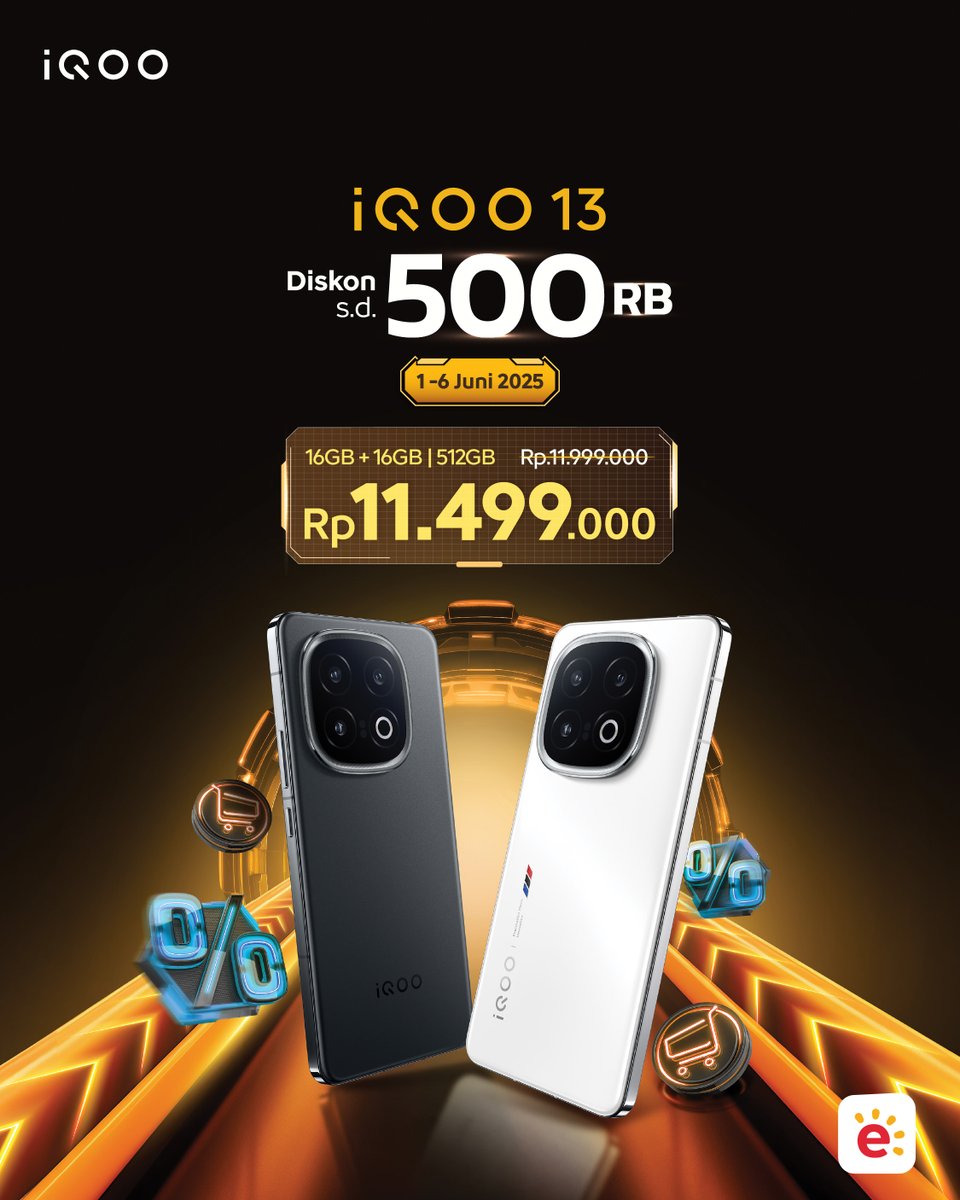 𝐢𝐐𝐎𝐎 𝟏𝟑, dengan performa dari Snapdragon 8 Elite serta layar LTPO AMOLED 144Hz, rasakan kekuatan sesungguhnya dari HP Flagship. Bahkan, kamu bisa dapatkan Diskon sampai dengan Rp 500 Ribu lho. Dapatkan sekarang di toko erafone dan erafone.com.