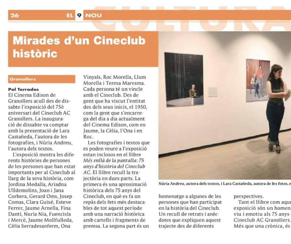 Associació Cultural (@acgranollers) on Twitter photo Tret de sortida a l'exposició "Mirades històriques d'un cineclub" ✨
L'exposició els 13 retrats del llibre del 75è aniversari del #CineclubAC, ara en gran format!
👉 Disponible a la segona planta del <a href="/edisoncinema/">Cinema Edison</a> fins al 30 de juny! Tret de sortida a l'exposició "Mirades històriques d'un cineclub" ✨
L'exposició els 13 retrats del llibre del 75è aniversari del #CineclubAC, ara en gran format!
👉 Disponible a la segona planta del <a href="/edisoncinema/">Cinema Edison</a> fins al 30 de juny!