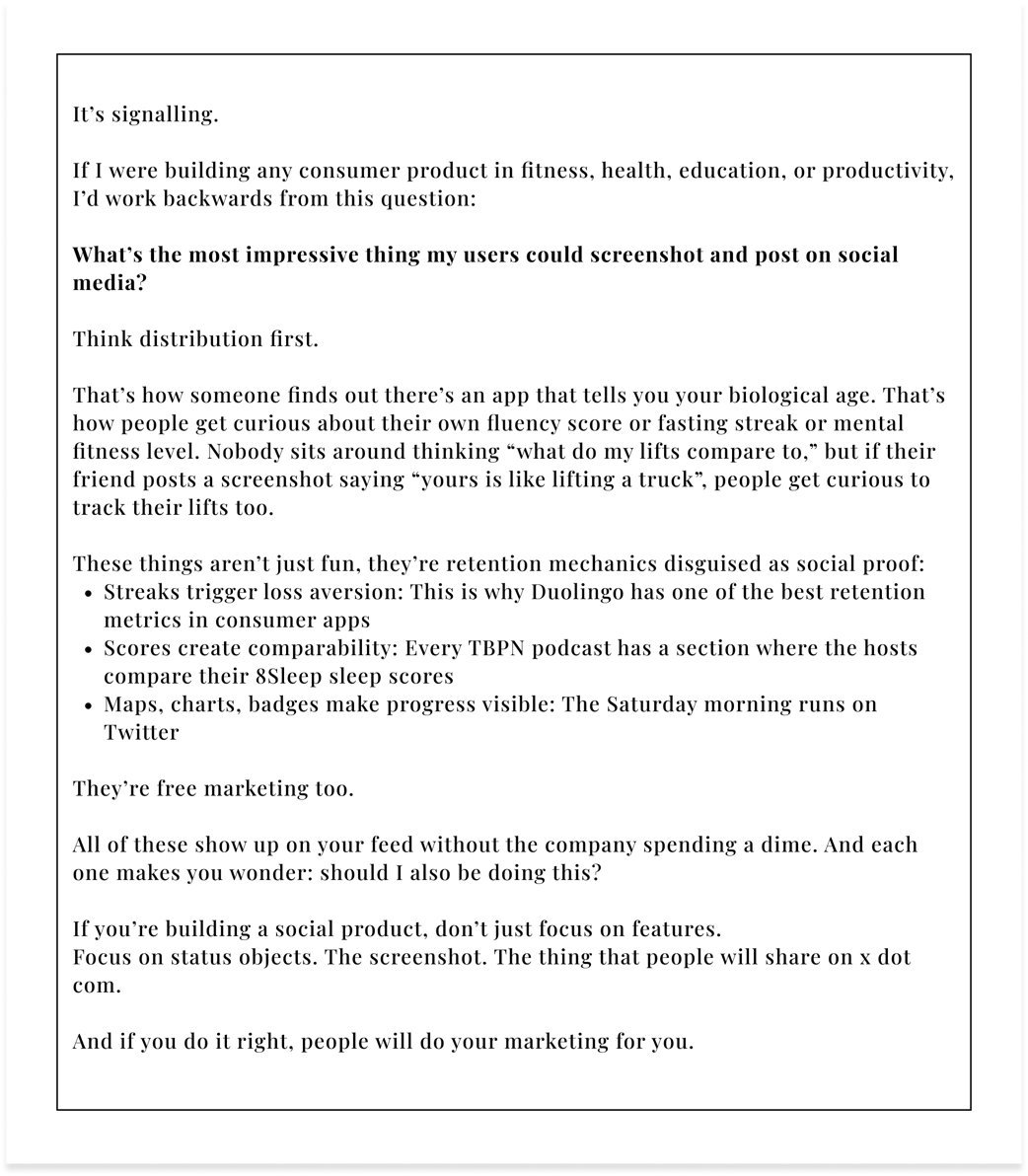 manasjsaloi's tweet image. Every social product needs a screenshot moment that can turn the user’s progress into shareable status symbols.