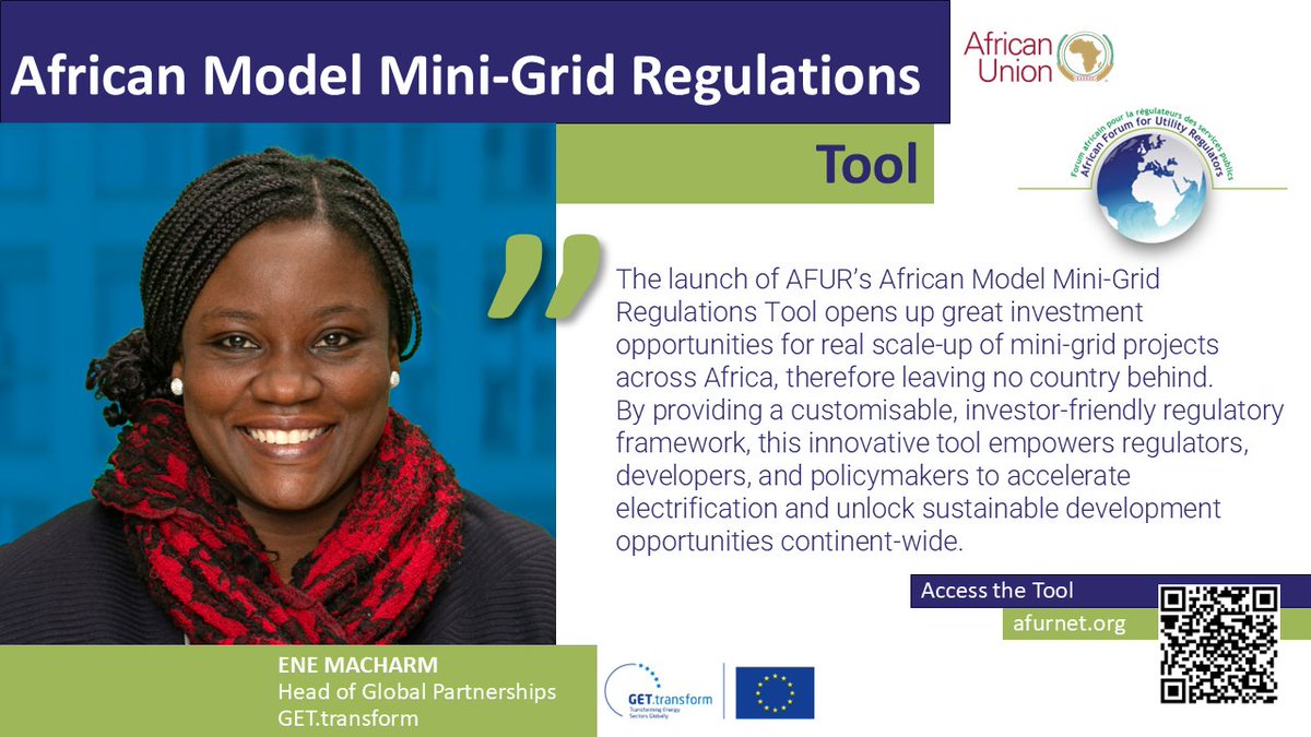 au_ied's tweet photo. Did you explore the new Mini-Grid Regulations Tool yet?

Jointly by developed #AFUR, @_AfricanUnion, @GET_transform &amp;  it empowers regulators &amp; investors across Africa.

💬 “The tool opens up great investment opportunities.” — Ene Macharm 

Visit👉 https://t.co/SqGihjELOA https://t.co/wSyVXRkWAA