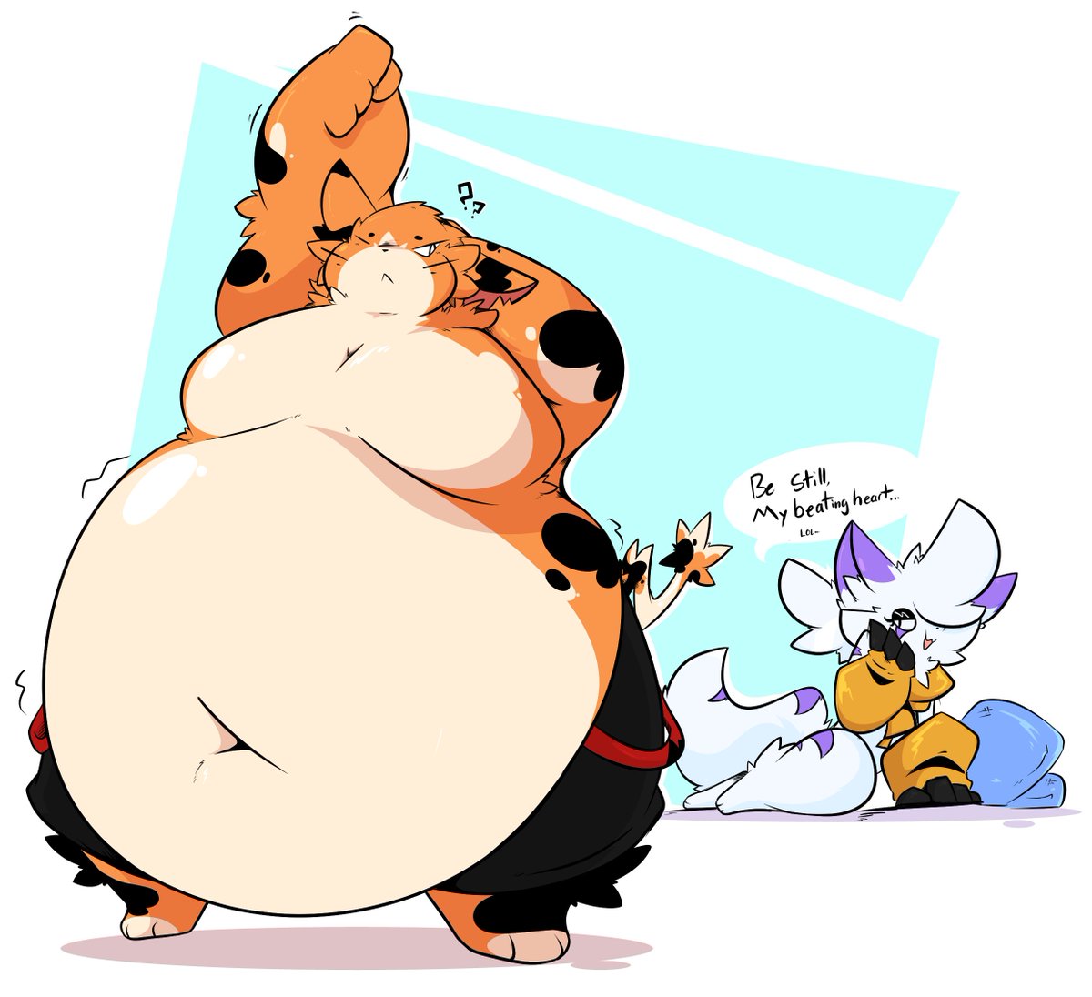 He hasn't noticed, she definitely has
Showing Launch's patterns without his clothes turned into a silly picture of Claire teasing the fat cat.