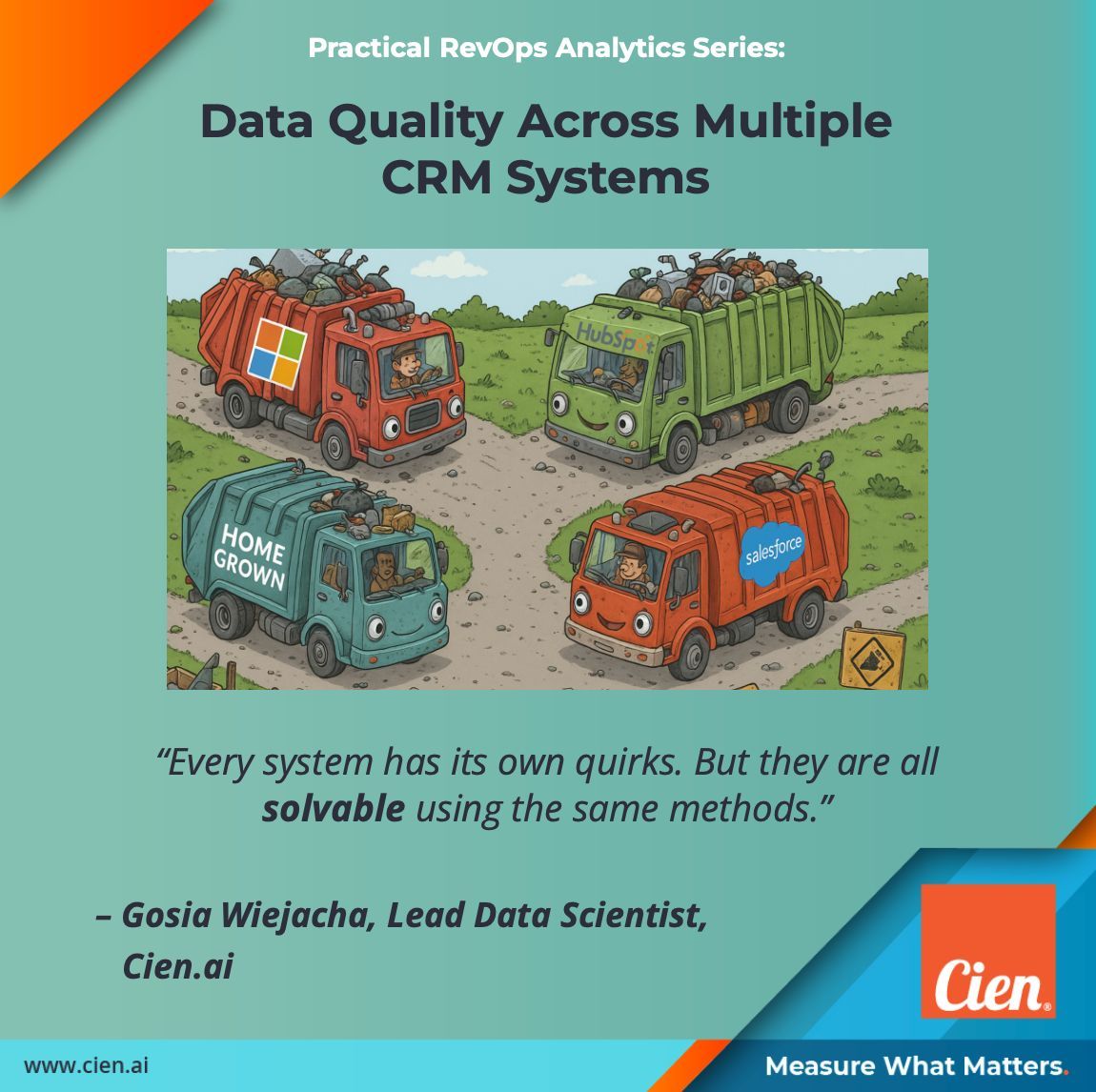 Is messy CRM slowing you down? Duplicates, missing fields, and inconsistent stages can cloud your strategy.

Don't worry, we've got you covered. At Cien.ai, we clean the clutter in days, so you can make smarter decisions.

Read all about it-buff.ly/xmIQTnR