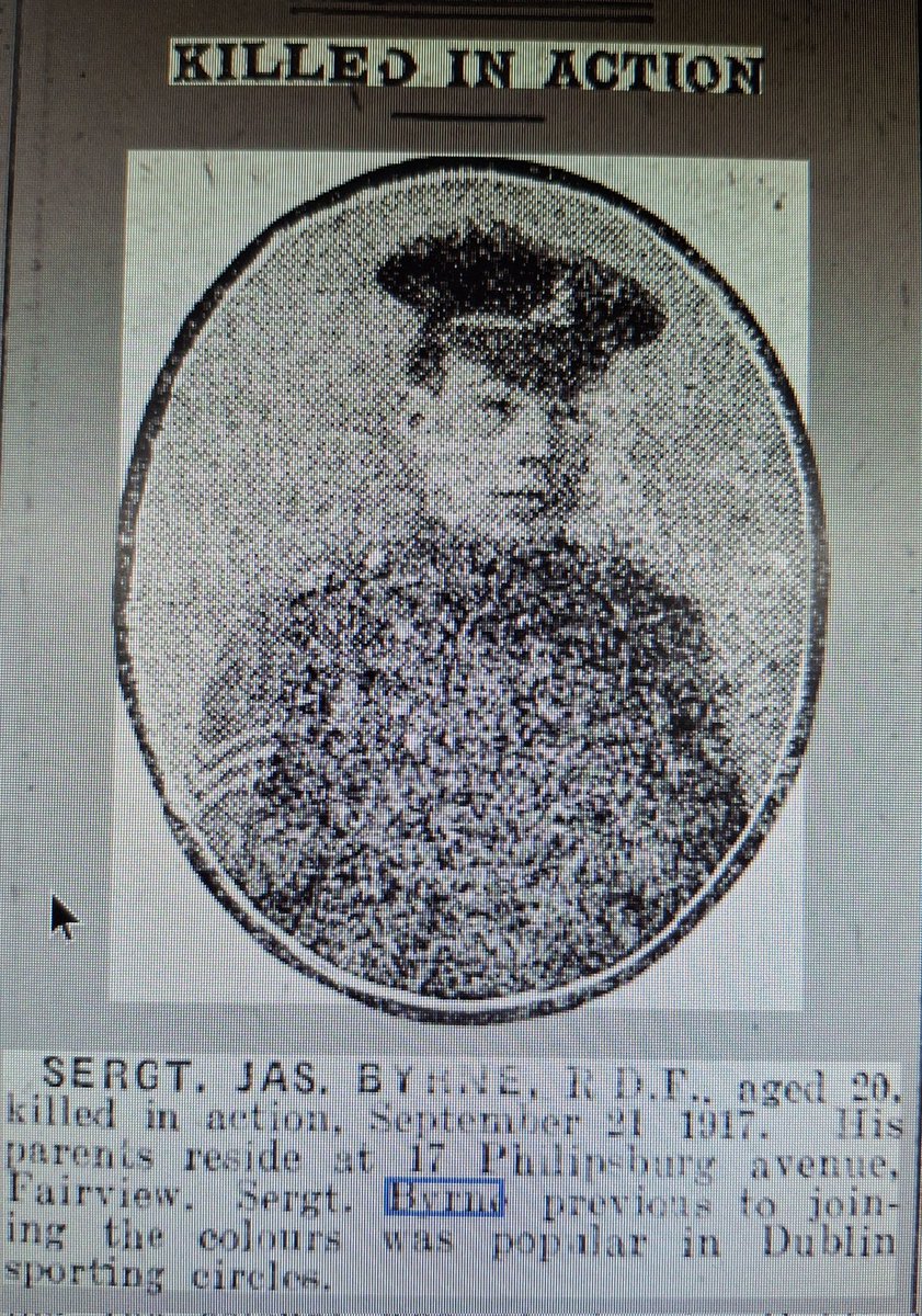 TradeMemorial's tweet image. I was advised by @RoyalDubsFus (with thanks) of this photo in Evening Herald of @TradeMemorial man Sergeant James Byrne from Dublin who died aged 20 in #WW1 on 21 Sept 1917 🎖️
#morethanjustaname #lestweforget
📸 Photo No 132
Read more: boardoftradewarmemorial.wordpress.com/2023/09/02/jam…