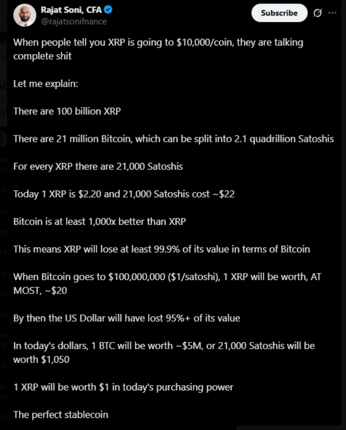 SackTheCrypto's tweet photo. They said XRP canโt hit $10K. Cool. They also said the internet was a fad." ๐ฅ
Supply โ destiny. Utility, adoption, and global demand write the real script. ๐
Weโre not here for fairy talesโweโre here for fundamentals.
#XRP #CryptoPerspective #UtilityOverHype https://t.co/b5q6Ix5IJX