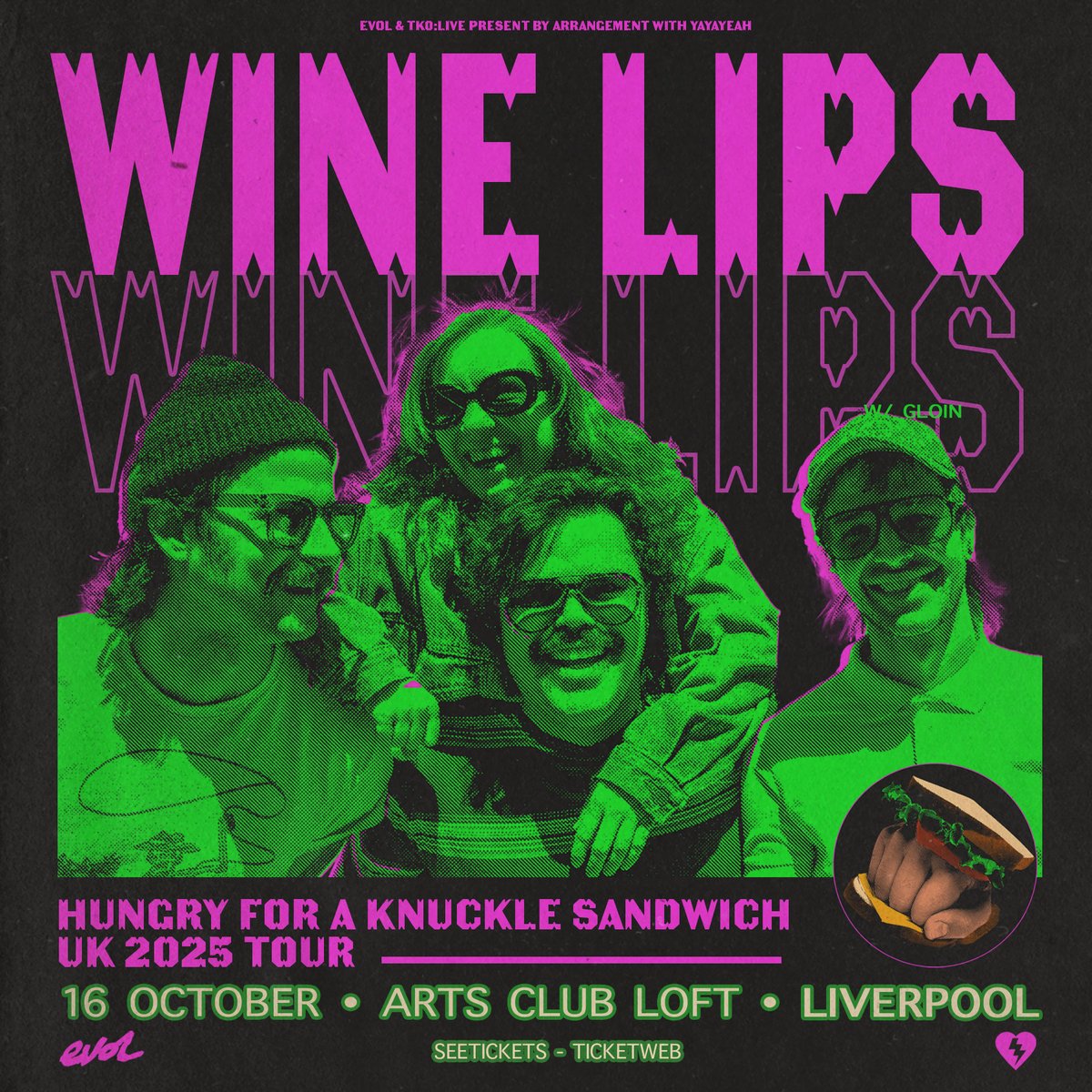 EVOL (@clubevol) on Twitter photo ***ANNOUNCEMENT***
Delighted to announce Toronto's <a href="/Winelipsband/">Wine Lips</a> - <a href="/LEVITATION/">LEVITATION</a> regulars & purveyors of global rock'n'roll carnage since 2018 - bring a heavy & lively debut show to <a href="/artsclublpool/">Arts Club Liverpool</a> w/ GLOIN, October 16th!
Tickets on-sale NOW via <a href="/seetickets/">See Tickets</a>: seetickets.com/event/wine-lipโฆ ***ANNOUNCEMENT***
Delighted to announce Toronto's <a href="/Winelipsband/">Wine Lips</a> - <a href="/LEVITATION/">LEVITATION</a> regulars & purveyors of global rock'n'roll carnage since 2018 - bring a heavy & lively debut show to <a href="/artsclublpool/">Arts Club Liverpool</a> w/ GLOIN, October 16th!
Tickets on-sale NOW via <a href="/seetickets/">See Tickets</a>: seetickets.com/event/wine-lipโฆ