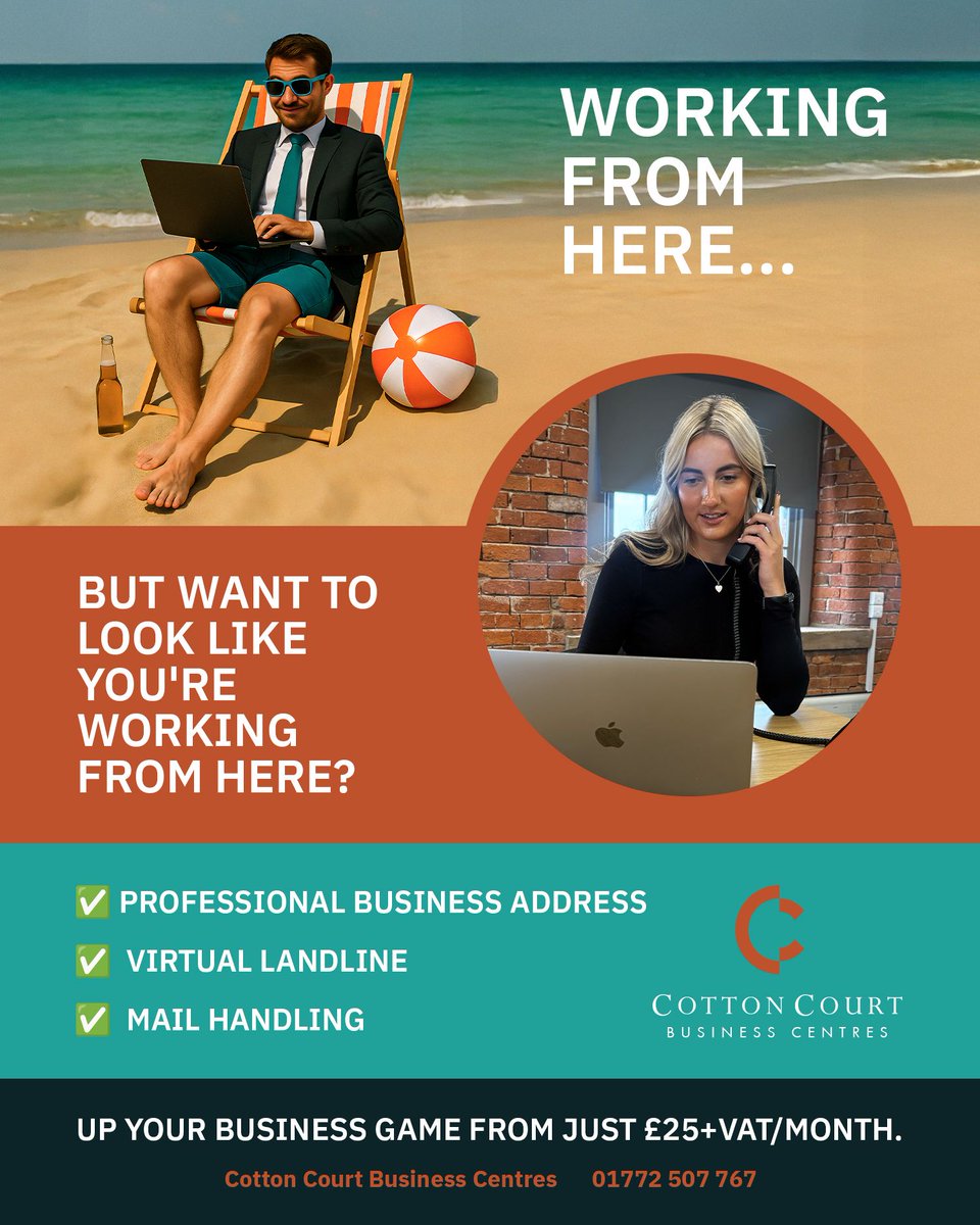 Even if you’re working from home, a café, or even a beach... doesn't mean your business has to look like it!

📍 A city centre address
📞 A dedicated number
👋 Real people answering calls 
📩 Voicemail to email
📦 Mail and package handling
👉 Appear professional
