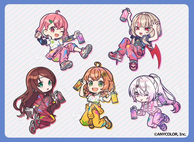 【お知らせ】 にじさんじWALLARTスクラッチにて、赤羽葉子さん、笹木咲さん、本間ひまわりさん、魔界ノりりむさん、椎名唯華さんのミニキャライラストを描かせていただきました。 本日～6月26日いっぱいまで販売しております。 よろしくお願いいたします