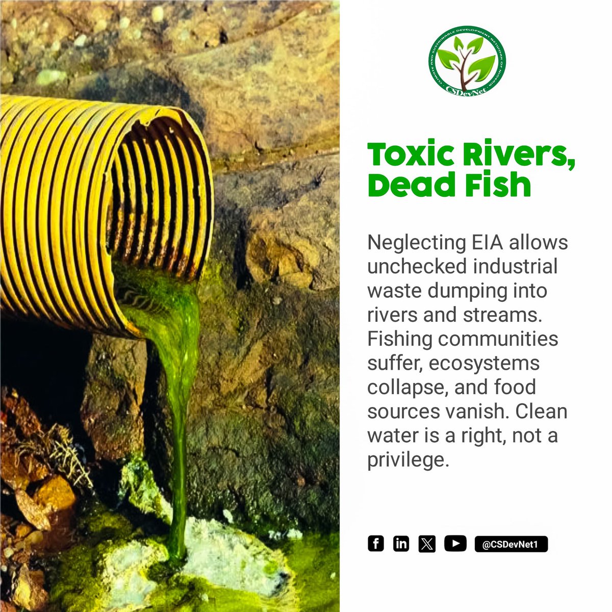 Neglecting EIAs leads to toxic waste in rivers, collapsing ecosystems &amp; destroyed livelihoods. Fishing communities pay the price.

Clean water is a right, not a privilege. 💧
#ClimateJustice #RightToCleanWater #EnvironmentalJustice