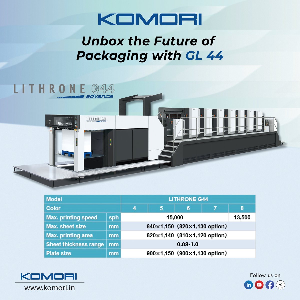 Komoriindia's tweet image. 🚀 Unbox the Future of Packaging with Komori Lithrone G44!

Click here:-shorturl.at/dtdlo
#KomoriIndia #OffsetPrintingMachine #GLSeries #FutureOfPackaging