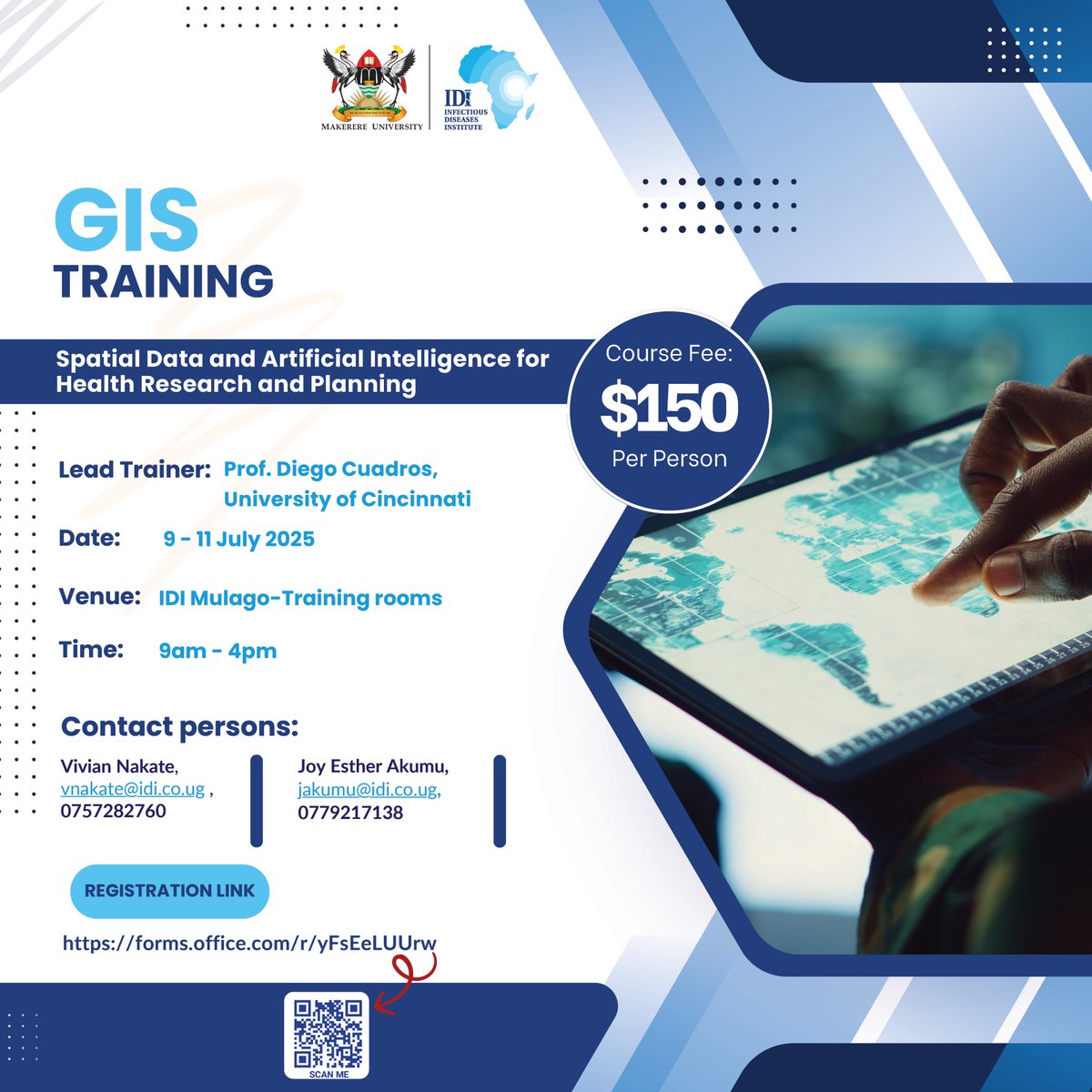 Unlock the power of #GIS, #AI, and Earth observation for better public health. Join our 3-day hands-on workshop to map disease, analyse risk, and drive smarter health planning in Uganda. No experience needed—just curiosity. Register Now: bit.ly/3HnJPLu #OneIDI