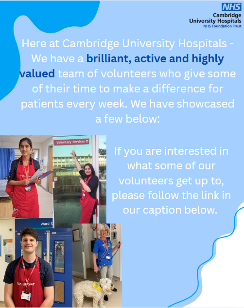 CUHWorkOpportunities (@cuhworkoppsteam) on Twitter photo Happy Volunteers' Week 2025! :)
To read more on some of the volunteering opportunities here at CUH, please follow this link -volunteering.cuh.org.uk/volunteering-o…
#volunteering <a href="/CUH_NHS/">Cambridge University Hospitals NHS</a> <a href="/CUH_Careers/">CUH Careers</a> <a href="/CUH_Volunteers/">Volunteering at CUH</a> ❤️ Happy Volunteers' Week 2025! :)
To read more on some of the volunteering opportunities here at CUH, please follow this link -volunteering.cuh.org.uk/volunteering-o…
#volunteering <a href="/CUH_NHS/">Cambridge University Hospitals NHS</a> <a href="/CUH_Careers/">CUH Careers</a> <a href="/CUH_Volunteers/">Volunteering at CUH</a> ❤️