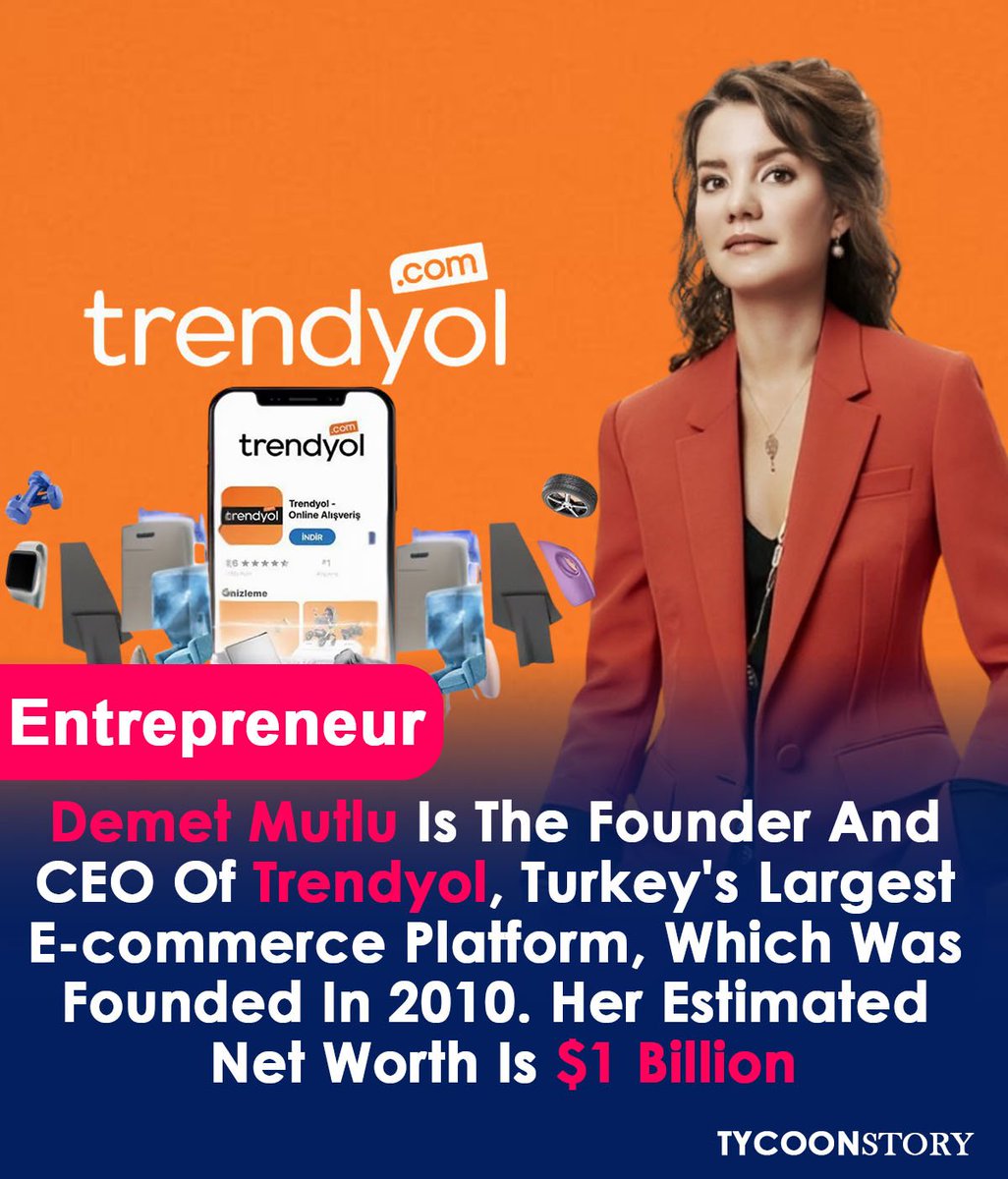 TycoonStoryCo's tweet photo. Meet Demet Mutlu, the visionary founder & CEO of Trendyol — Turkey’s largest fashion e-commerce platform and first tech unicorn!
https://t.co/ZRjBOSKpPJ
#demetmutlu #trendyol #entrepreneurship #ecommerce #womeninbusiness @Trendyol https://t.co/inaO2V1eE4
