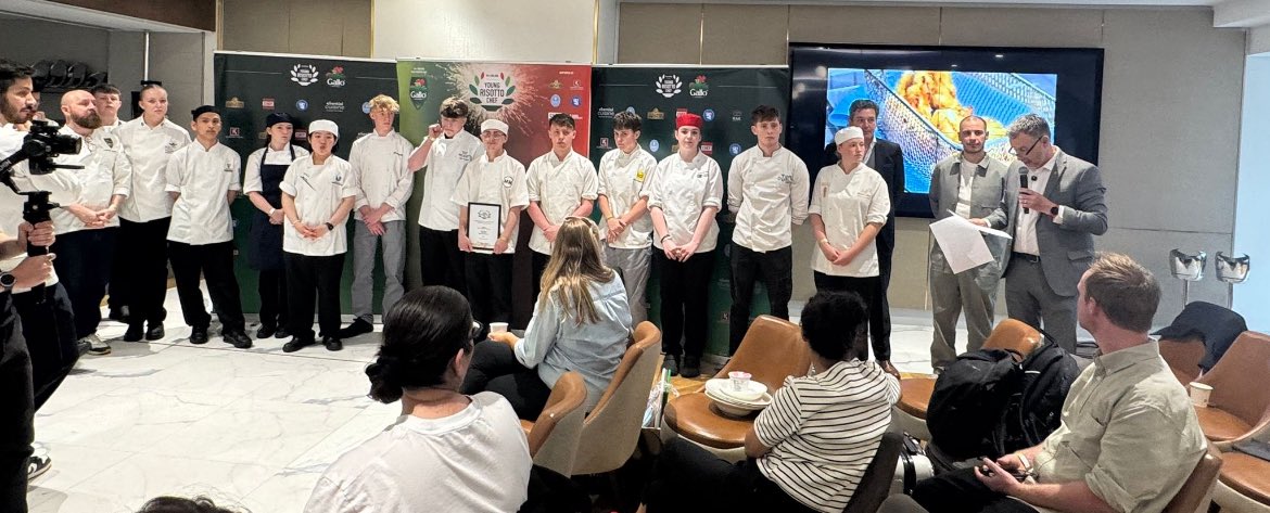 Young Risotto Chef (@youngrisotto) on Twitter photo And we're off! Speeches and group shots underway.. and everyone has remembered their #risotto ingredients 😊🇮🇹☘️🇮🇹
<a href="/RisoGalloUK/">RisoGalloUK</a> <a href="/essentialcuisin/">Essential Cuisine</a> <a href="/PACEUK/">Professional Association for Catering Education</a> <a href="/Craft_Guild/">Craft Guild of Chefs</a> <a href="/masterchefsgb/">Master Chefs of Great Britain</a> <a href="/scottishchefs/">Scottish Chefs</a> <a href="/chefpublishing/">Chef & Restaurant Magazine</a> <a href="/WELSHCHEFS/">CAW</a> <a href="/FilippoBerio/">Filippo Berio</a> <a href="/koppertcressUK/">KoppertCress UAE-UK</a> And we're off! Speeches and group shots underway.. and everyone has remembered their #risotto ingredients 😊🇮🇹☘️🇮🇹
<a href="/RisoGalloUK/">RisoGalloUK</a> <a href="/essentialcuisin/">Essential Cuisine</a> <a href="/PACEUK/">Professional Association for Catering Education</a> <a href="/Craft_Guild/">Craft Guild of Chefs</a> <a href="/masterchefsgb/">Master Chefs of Great Britain</a> <a href="/scottishchefs/">Scottish Chefs</a> <a href="/chefpublishing/">Chef & Restaurant Magazine</a> <a href="/WELSHCHEFS/">CAW</a> <a href="/FilippoBerio/">Filippo Berio</a> <a href="/koppertcressUK/">KoppertCress UAE-UK</a>