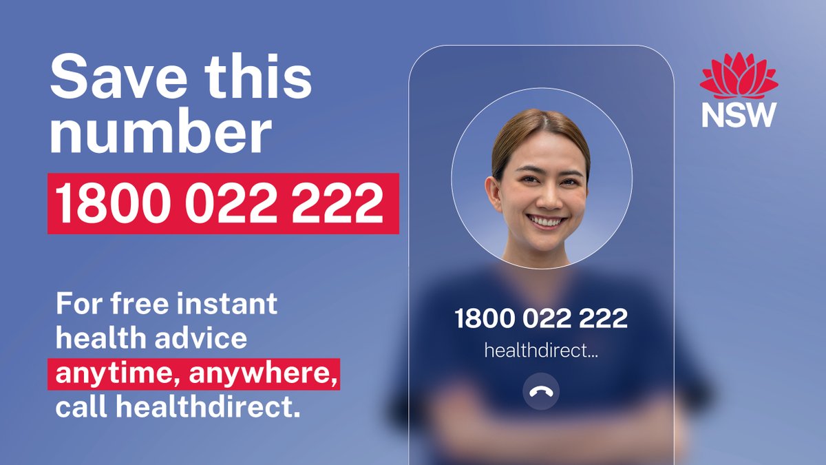 Did you know you can call healthdirect on 1800 022 222 for free instant health advice, anytime, anywhere across NSW?

You’ll speak to a registered nurse who will help you get the care you need. They can even make you a virtual GP appointment 👩‍⚕️

Learn more bit.ly/459u6cN