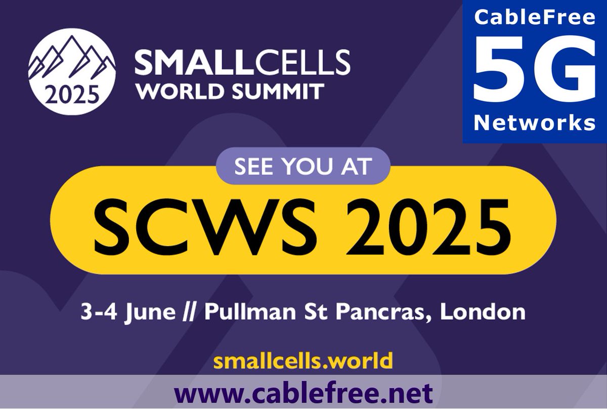 cablefreeltd's tweet photo. We're looking forward to the Small Cell World Summit which starts tomorrow in London. #CableFree #5G will be on show, with #SmallCell, #SmartPole & #SmartPod radios on show
#SCWS2025 https://t.co/cwyrQRtOQm