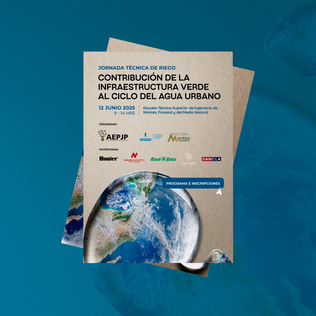 💧🌿 ¡Inscripciones abiertas! Nueva #JornadaTécnica en Madrid: “Contribución de la #InfraestructuraVerde al ciclo del agua urbano” 💦
📅 12 de junio
📍 UPM – ETSIAM
📝 Programa e inscripciones 👉 nueva.aepjp.es/jornadas-y-enc…
#RiegoUrbano #AEPJP