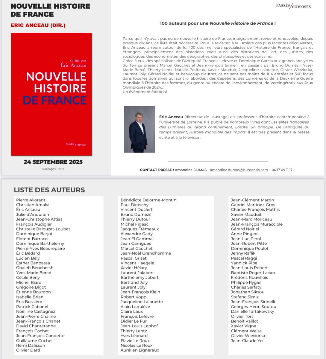 Antonin Cavelier (@cavelierantonin) on Twitter photo A paraître fin septembre <a href="/PComposes/">Passés composés</a>
Nouvelle histoire de France - Eric Anceau (dir.) A paraître fin septembre <a href="/PComposes/">Passés composés</a>
Nouvelle histoire de France - Eric Anceau (dir.)