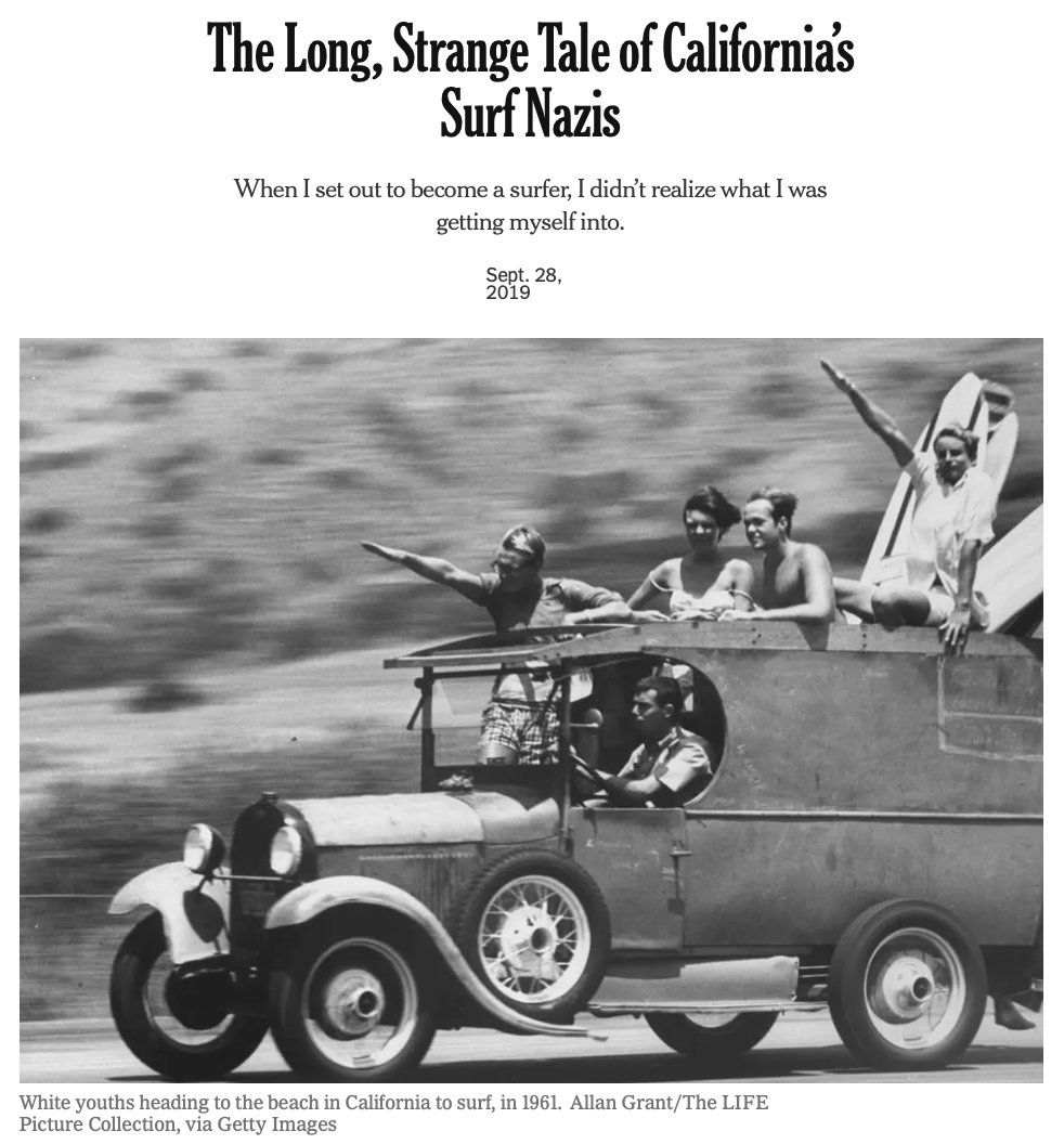 The first commercially made surfboards sold in California, in the 1930s, had swastikas burned into their tails and were marketed as the Swastika model. archive.ph/TDGqq