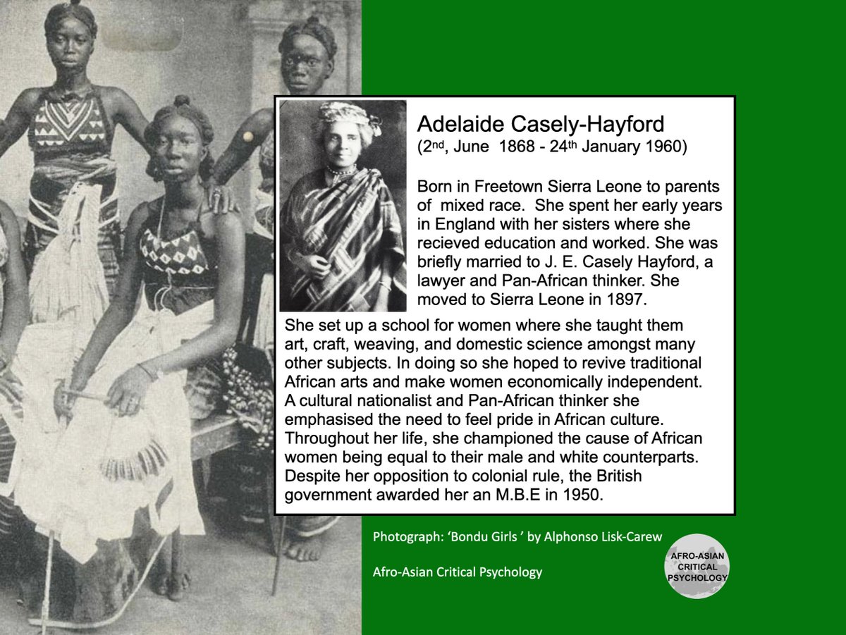 AACritPsy's tweet image. Today, we commemorate the life and legacy of Adelaide Casely-Hayford, a pioneering feminist, activist, educator, and fiction writer who made significant contributions to Sierra Leone.