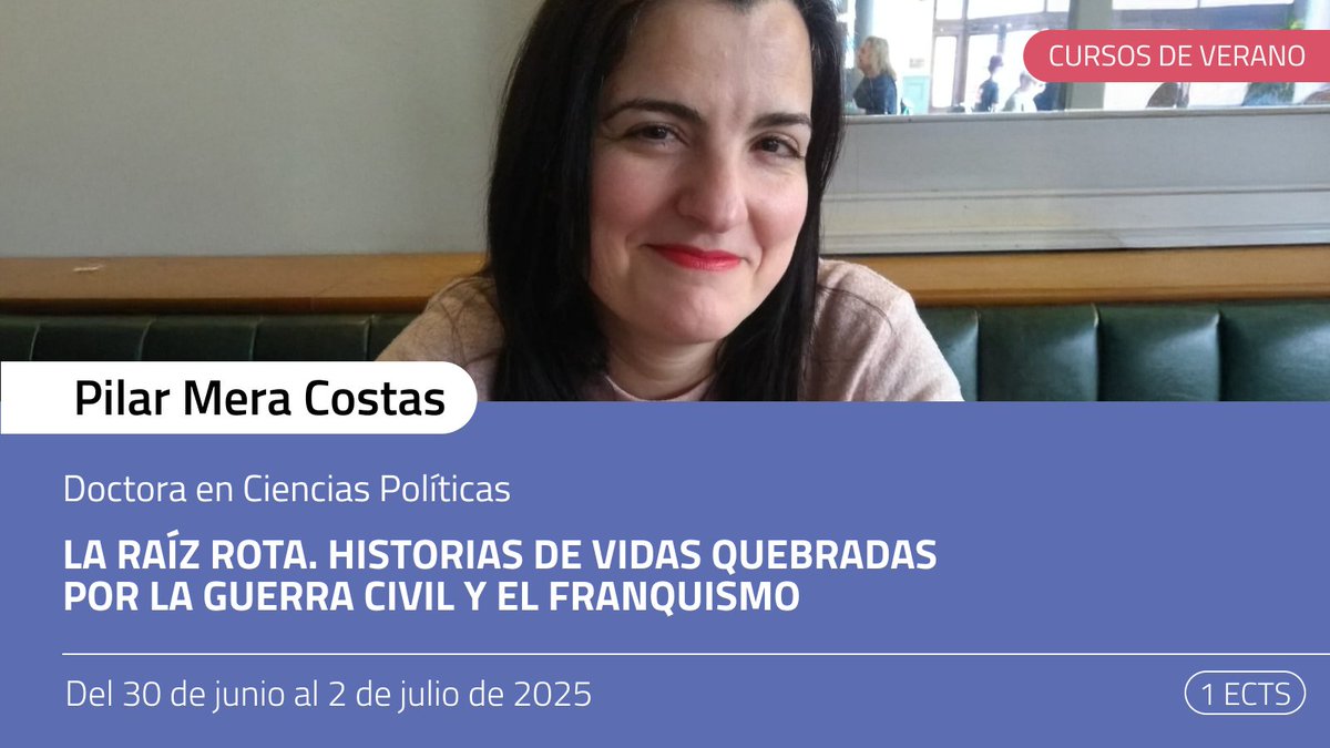 🙋🏻‍♀️ Pilar Mera Costas (<a href="/meiga_d_orballo/">Pilar Mera Costas 🛰️🌊🌍🌙🐨🐳</a>), Doctora en Ciencias Políticas, te invita a descubrir nuestro Curso de Verano «La raíz rota. Historias de vidas quebradas por la Guerra Civil y el franquismo». 

ℹ️ Link de matrícula 🔗   bit.ly/3RZPxFf 

#CursosVeranoUNED