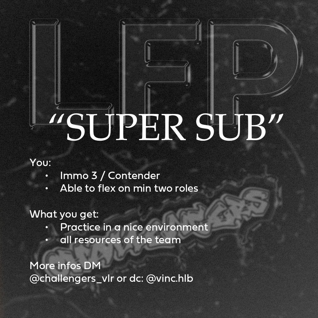 🚨 THIS IS YOUR CHANCE TO JOIN @challengers_vlr ! 🚨
For more infos DM @challengers_vlr or <a href="/vinc_vlr/">Vinc</a> 
on dc: vinc.hlb or <a href="/SnoggyVal/">Snoggy</a> 
#vivacgn