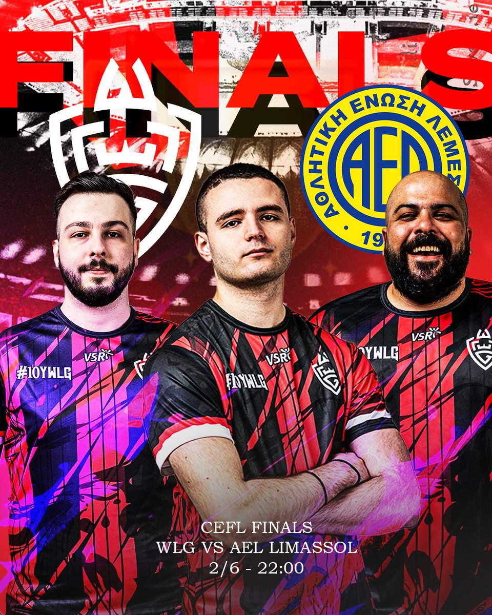 CEFL CUP FINALS! <a href="/cyprusefl/">CEFL</a> 
Σήμερα στις 22:00 οι πρωταθλητές μας στο EAFC25 Pro Clubs αντιμετωπίζουν την esports ομάδα της <a href="/aelfc/">AEL FC (Official)</a>  @AELLIMASSOlEF  για το τελικό του ΕλληνοΚυπριακού Κυπέλλου!

#WLGHYPE #EAFC #PROCLUBS