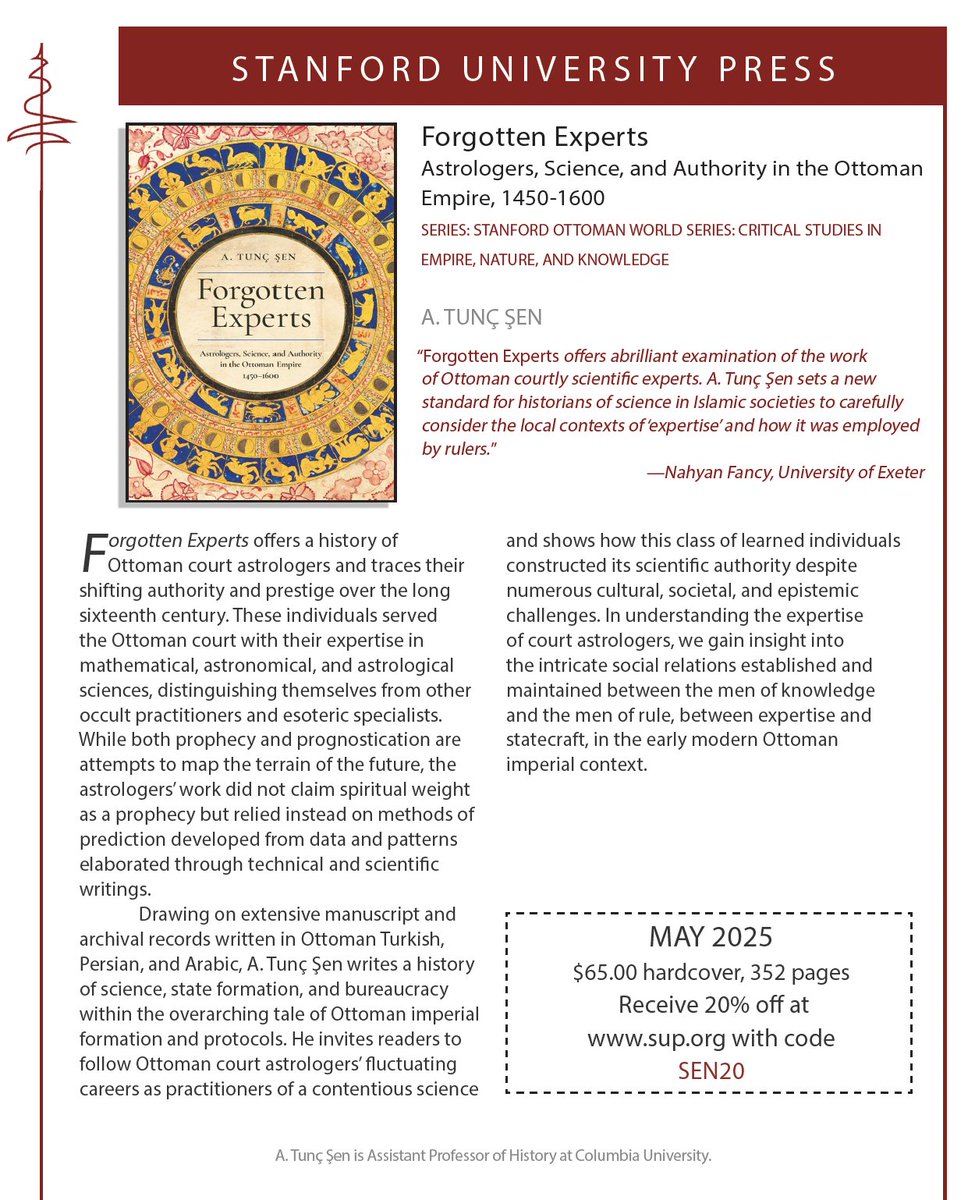 ***Publications***

Congratulations to Ahmet Tunç Sen, who just published his first book “Forgotten Experts: Astrologers, Science, and Authority in the Ottoman Empire, 1450-1600”. 

Find more information and a link to a discount copy see academia.edu/community/Lb26…!