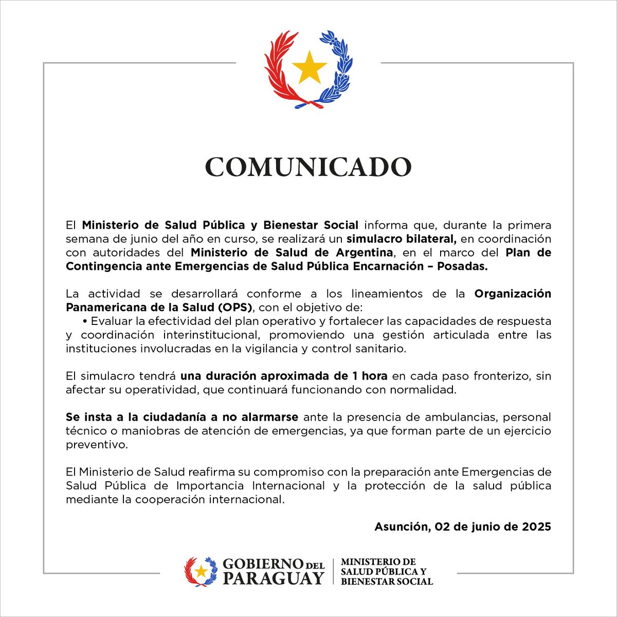 vigisaludpy's tweet photo. Preparan simulacro bilateral de manejo y respuesta ante emergencias de salud https://t.co/sEt3AvsaMt