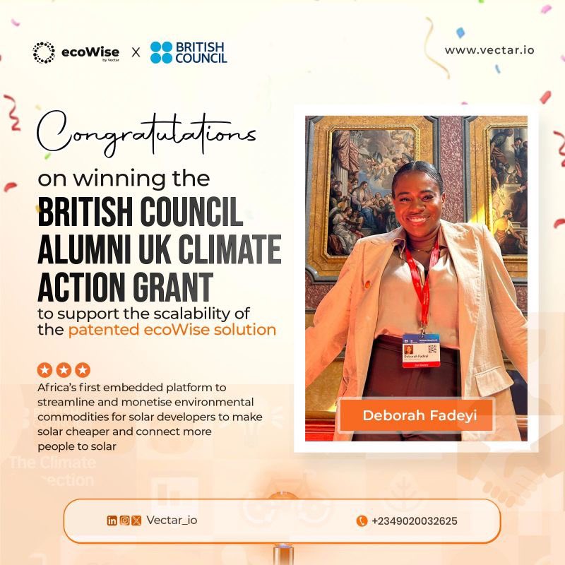 UK in Nigeria๐ฌ๐ง๐ณ๐ฌ (@ukinnigeria) on Twitter photo Weโre so proud of our Chevening alumna, <a href="/deborahfadeyi_/">Deborah Fadeyi</a>, who has been awarded the British Council Climate Action Grant to pilot an energy solution - ecoWise.
This project will make clean energy more accessible & affordable for communities -powering homes, schools, & businesses. Weโre so proud of our Chevening alumna, <a href="/deborahfadeyi_/">Deborah Fadeyi</a>, who has been awarded the British Council Climate Action Grant to pilot an energy solution - ecoWise.
This project will make clean energy more accessible & affordable for communities -powering homes, schools, & businesses.