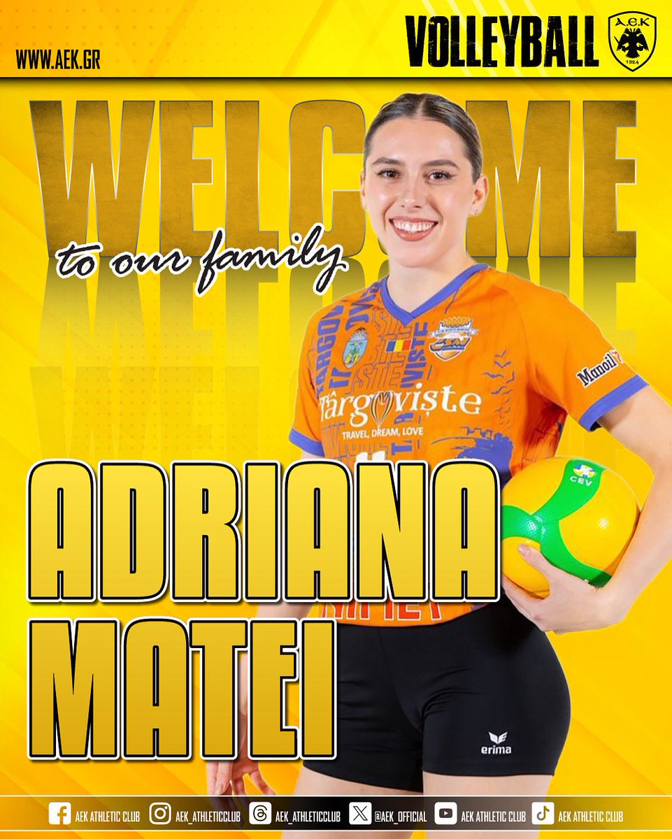 🏐 Η ΑΕΚ ανακοινώνει την έναρξη της συνεργασίας της με την Αντριάνα Ματέι, που εντάσσεται στην οικογένειά μας.

🔗 Ολόκληρη η ανακοίνωση εδώ: aek.gr/enarxi-synerga…

#aek #aektransfer #aekwomenvolley #aekwomenvolleyball #aekfamily