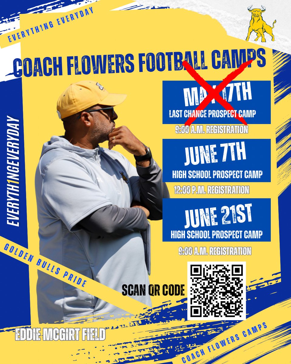 June 7th is a big day for JCSU! We will be hosting an Unsigned Camp at noon. We are looking for student-athletes that help us to build on the program. We will then have a 2026-2029 Camp for potential players for the upcoming recruiting cycle at 2pm. See you soon. #RunwiththeBulls