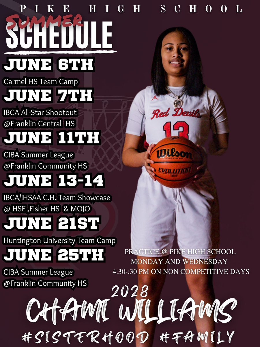 Chami “Mimi” Williams (@chamiwilliams17) on Twitter photo Here’s My June Ball School Schedule! Keep your eyes sharp and watch out for us. <a href="/LadyRedDevilsB1/">Lady Red Devils Basketball</a> Here’s My June Ball School Schedule! Keep your eyes sharp and watch out for us. <a href="/LadyRedDevilsB1/">Lady Red Devils Basketball</a>