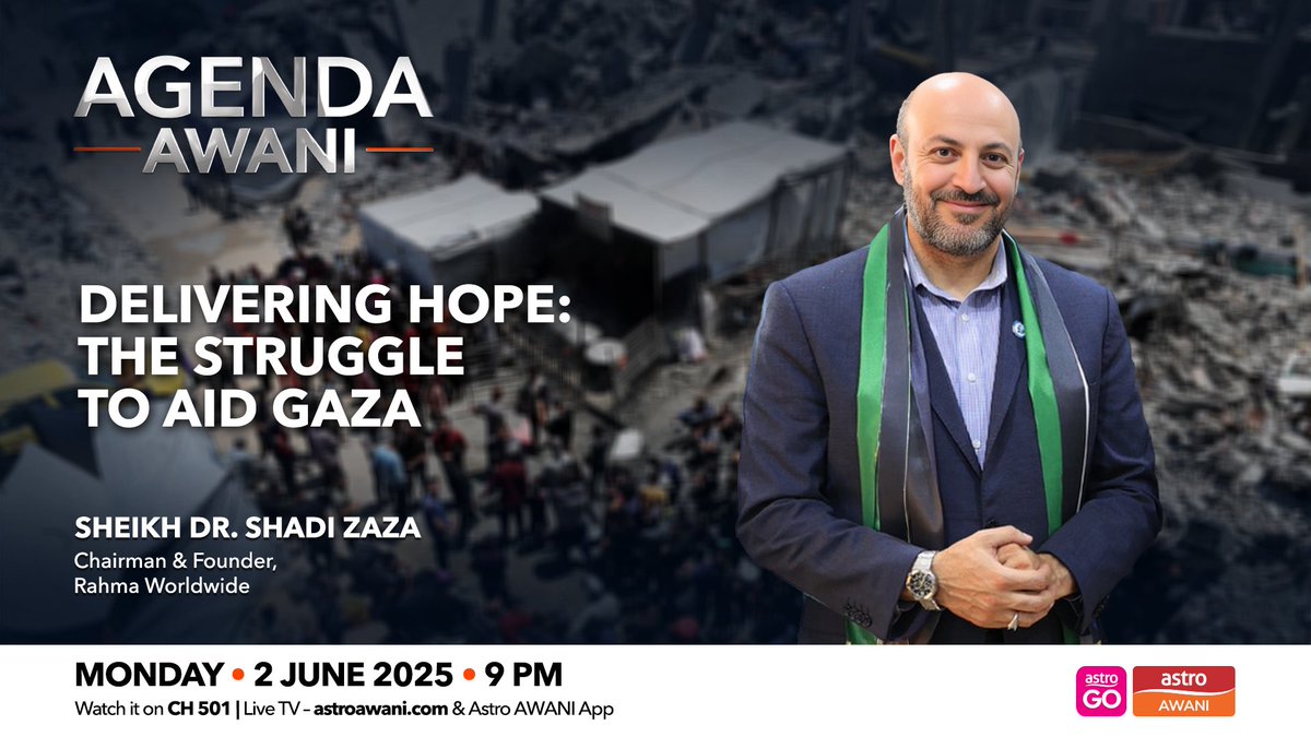 AgendaAWANI (@agendaawani) on Twitter photo Despite easing the blockade, Gaza’s death toll continues to rise - now also due to starvation. Aid is entering, but insecurity and poor coordination are blocking its distribution. Exclusive interview with Sheikh Dr. Shadi Zaza, founder of Rahma Worldwide. <a href="/501Awani/">Astro AWANI</a> <a href="/nylahuda/">Nailah Huda</a> Despite easing the blockade, Gaza’s death toll continues to rise - now also due to starvation. Aid is entering, but insecurity and poor coordination are blocking its distribution. Exclusive interview with Sheikh Dr. Shadi Zaza, founder of Rahma Worldwide. <a href="/501Awani/">Astro AWANI</a> <a href="/nylahuda/">Nailah Huda</a>
