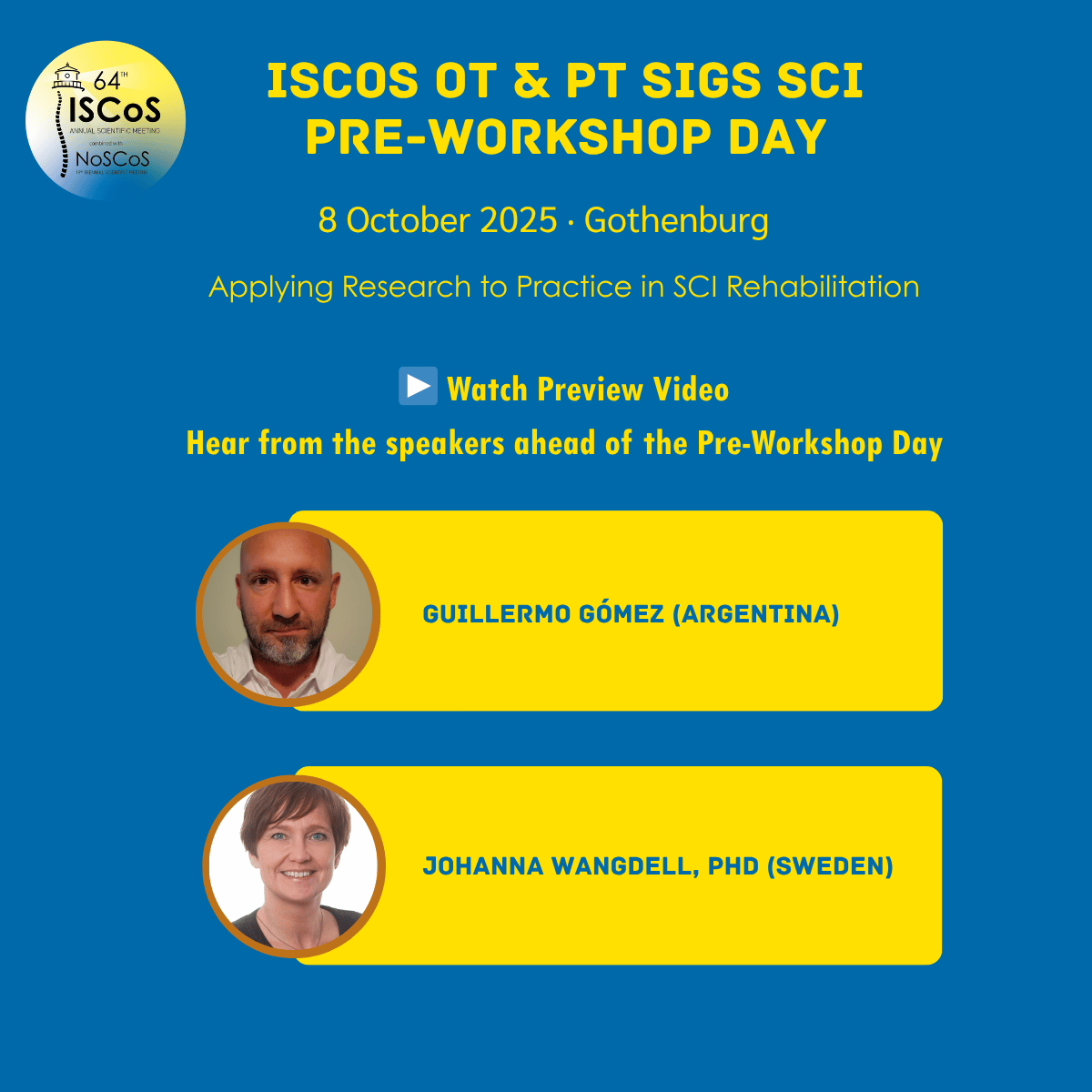 ISCoS Meetings (@iscosmeetings) on Twitter photo š„ Whatās in store for the ISCoS OT & PT Pre-Workshop Day?
Guillermo Gómez š¦š· & Johanna Wangdell šøšŖ preview the Oct 8 event in Gothenburg focused on Rehab 2030 & SCI clinical practice.
š§ Listen more here: youtu.be/iZjNW3UCt_o?utā¦
#ISCoS2025 #NoSCoS #SCI #OT #PT #SpinalCordInjury š„ Whatās in store for the ISCoS OT & PT Pre-Workshop Day?
Guillermo Gómez š¦š· & Johanna Wangdell šøšŖ preview the Oct 8 event in Gothenburg focused on Rehab 2030 & SCI clinical practice.
š§ Listen more here: youtu.be/iZjNW3UCt_o?utā¦
#ISCoS2025 #NoSCoS #SCI #OT #PT #SpinalCordInjury