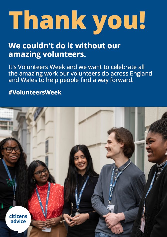 Citizens Advice Medway would like to say a huge thank you to all of our Volunteers. It's Volunteers' Week from 2nd June - 8th June. Without the help and support of Volunteers, the Citizens Advice service wouldn't be able to function. You're all tremendously appreciated!