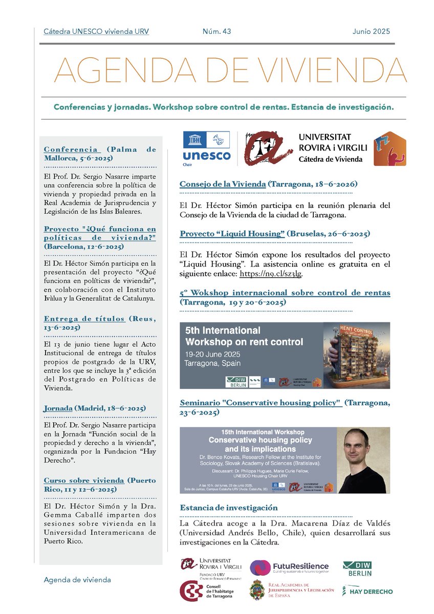 Hector Simon Moreno (@hectorsm_urv) on Twitter photo Ya está disponible la Agenda de #vivienda de la
<a href="/housingchairurv/">Cátedra UNESCO de Vivienda</a> para el mes de junio 2025
<a href="/cienciaURV/">ComCiència URV</a>. Puede descargarse en: housing.urv.cat/agenda/ Ya está disponible la Agenda de #vivienda de la
<a href="/housingchairurv/">Cátedra UNESCO de Vivienda</a> para el mes de junio 2025
<a href="/cienciaURV/">ComCiència URV</a>. Puede descargarse en: housing.urv.cat/agenda/